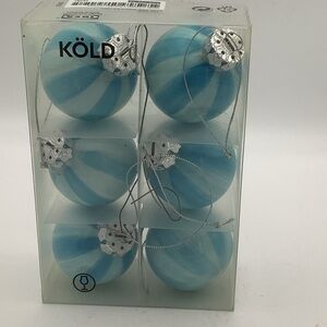 IKEA KÖLD Light Blue and White Marbled  Glass Ornament Set of Six